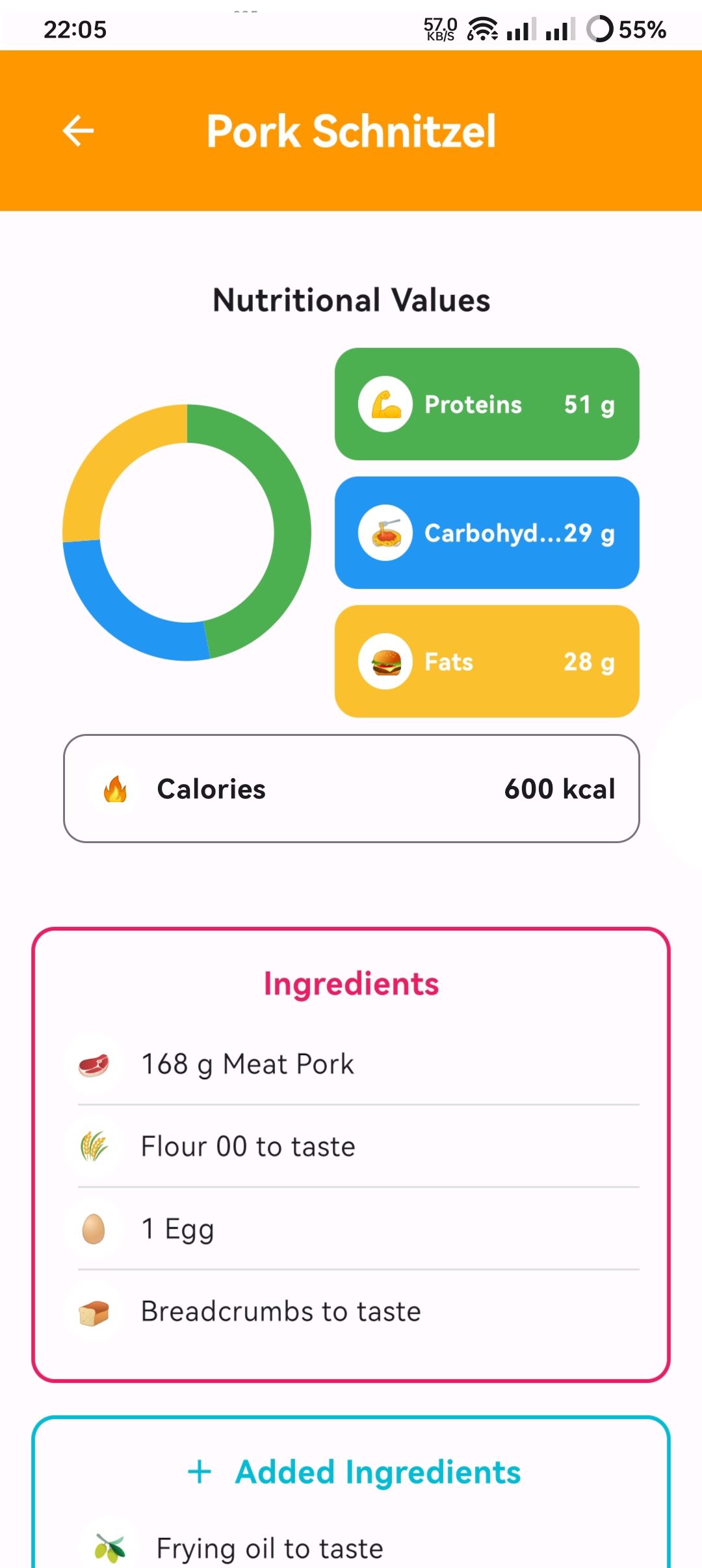 recipe pork calorias ai app android calorie counter page