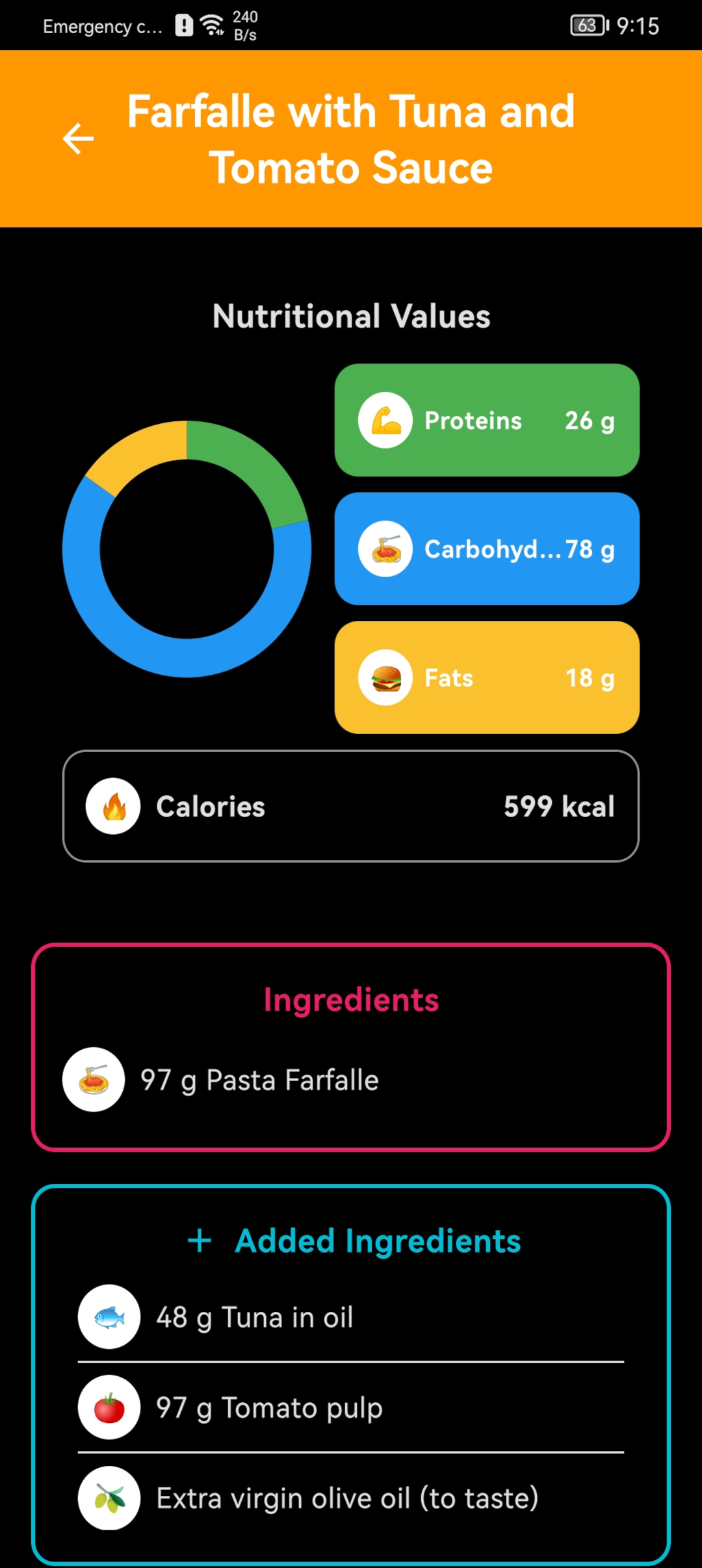 dark mode recipe calorias ai
